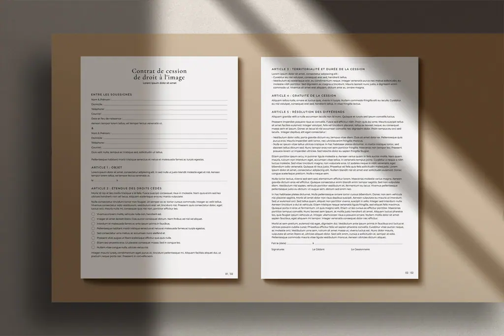 Contrat de cession de droit à l'image
